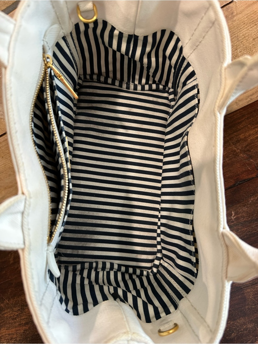 Authentic Prada Canapa Small Tote in ivory/cream canvas w/ gold hardware & strap - Picture 9 of 16